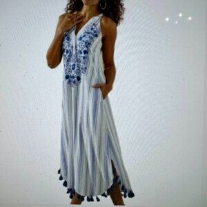 Soft Surroundings Heavenly Soft Georgia Dress White Blue Stripe M